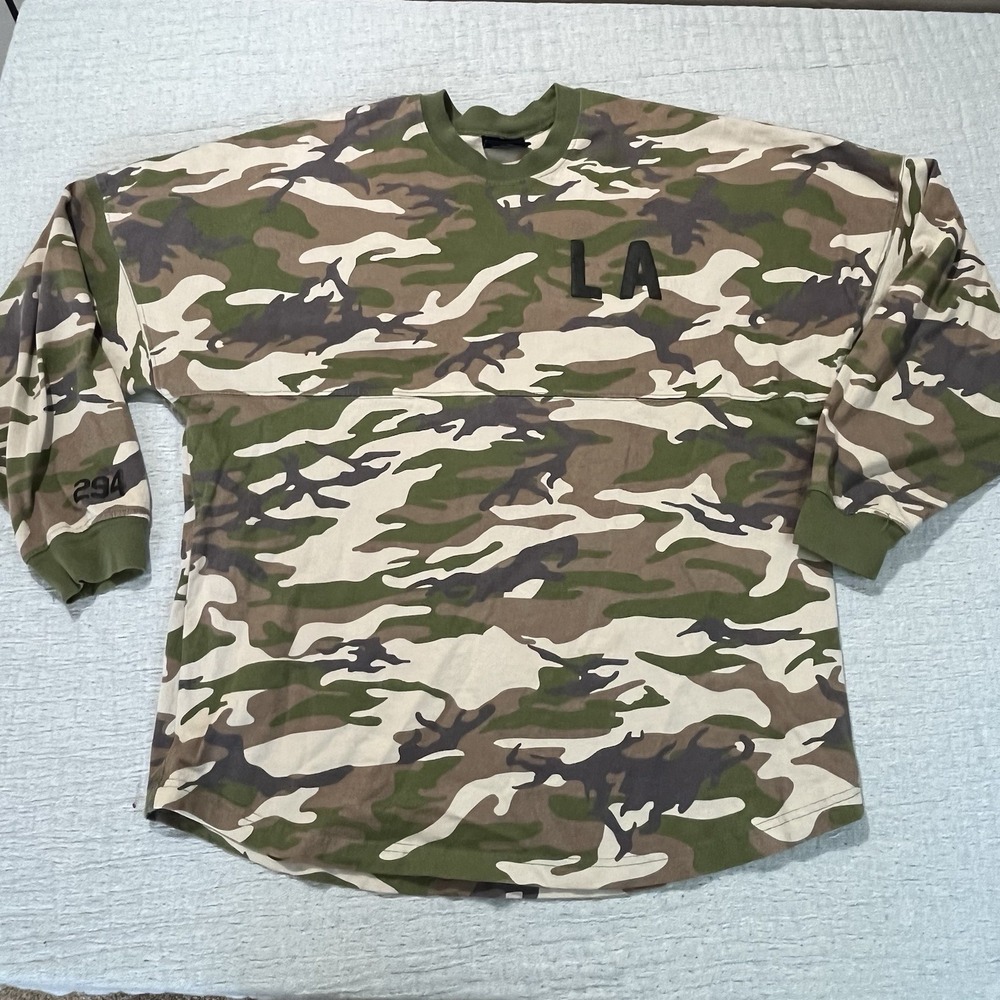 Spirit Jersey Shirt Mens Large Green Camo Los Angeles LA‎ Spellout Casual Preppy